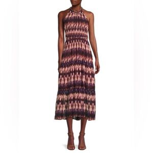 ALC Elara Abstract Ties Dye Silk Halter Blue Combo Dress